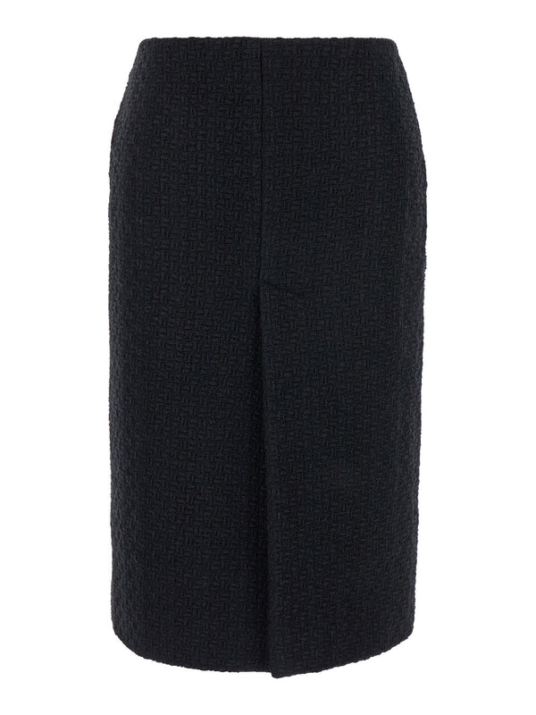 Black Midi Skirt with Rear Slit in Tweed Woman Skirts