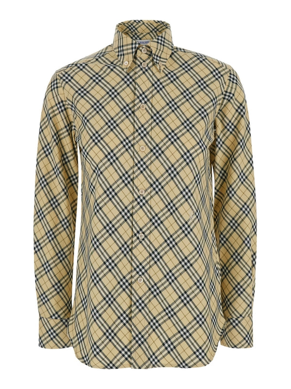 Beige Oversize Shirt with All-Over Check Motiv in Cotton Woman Shirts & Blouses