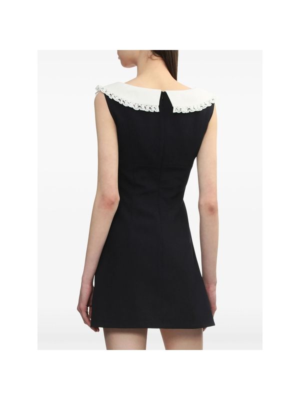 Bow Detail V-neck Wool Mini Dress