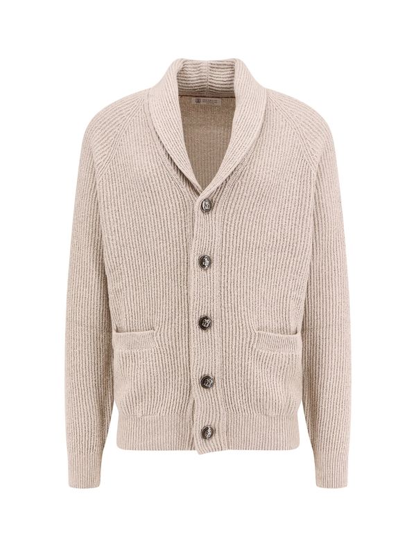 Beige Ribbed Cotton Cardigan