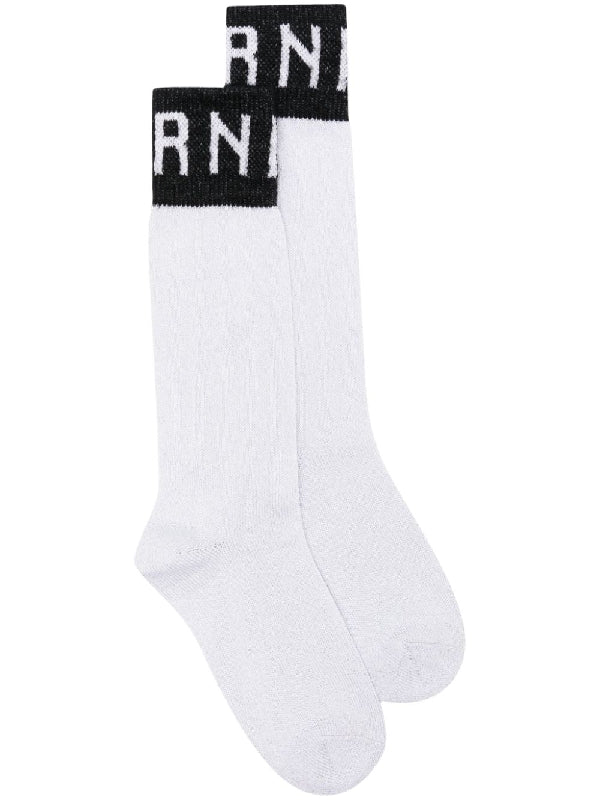 Logo Cuffed Metallic Blend Socks