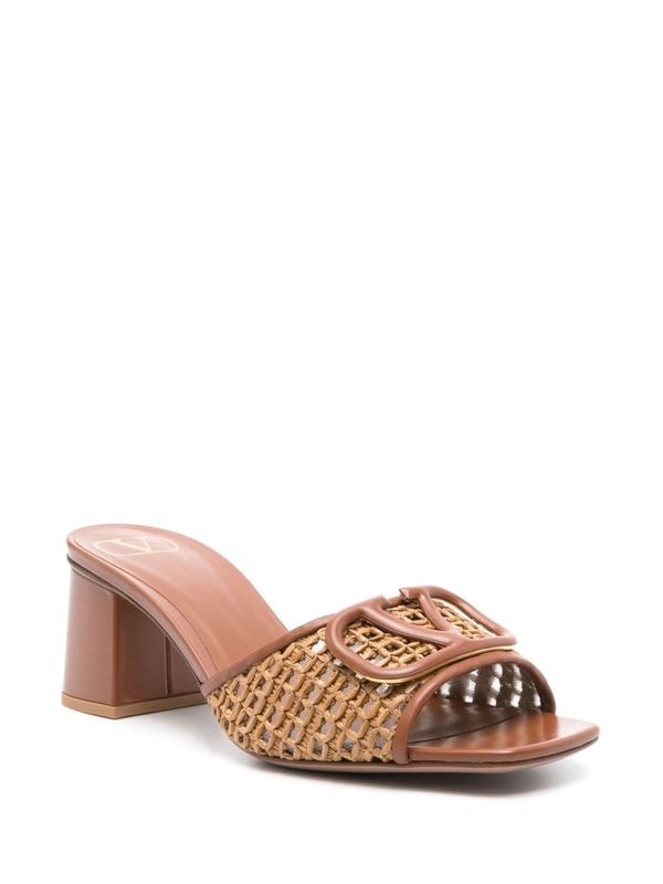 V Logo Raffia Sandal Heel