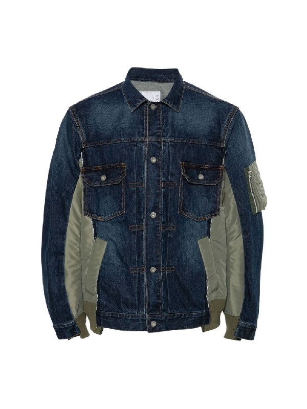 Nylon Insert Denim Trucker Jacket