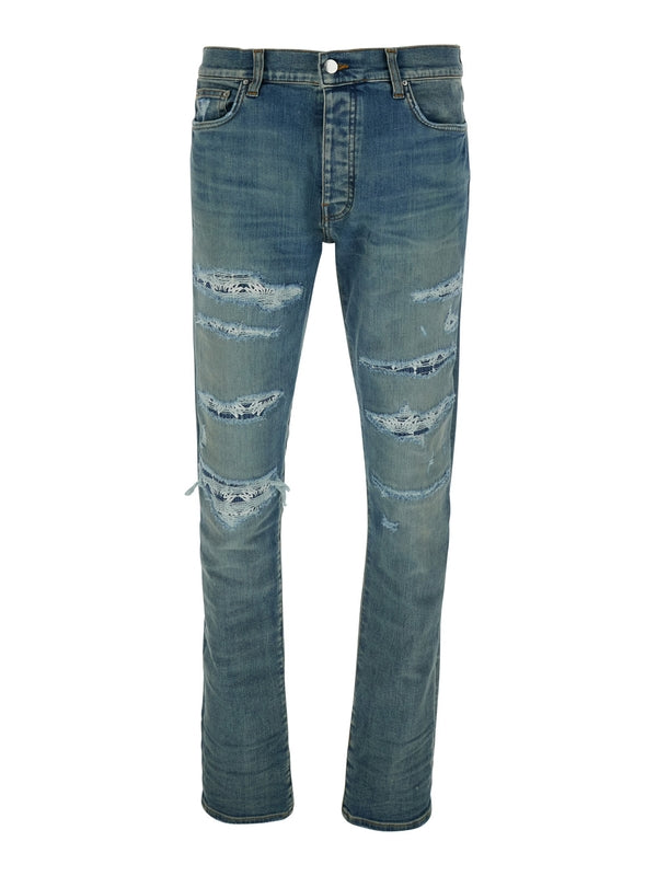 Back Logo Patch Distressed Denim Pants