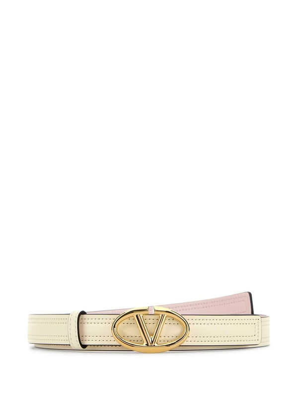 V Logo Buckle Leather Belt