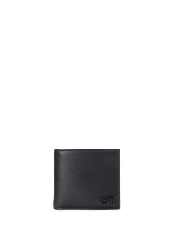 V Logo Leather Wallet