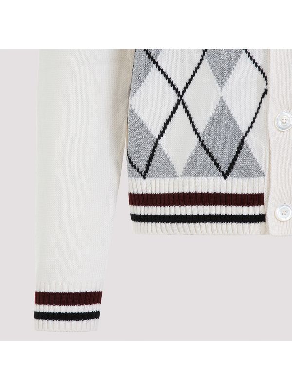 Web Detail Argyle Pattern Wool Cardigan