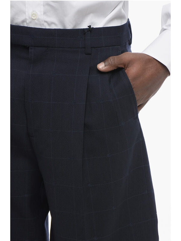 4-Pocketed Jacquard Wool Pants with Ton sur Ton Monogram Mot Trousers