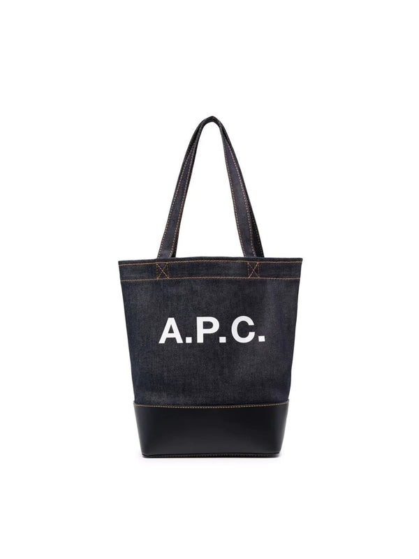 Axel Logo Print Denim Leather Tote Bag