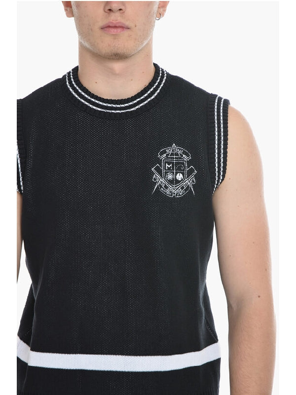 Logo Contrast Trimming Knit Vest