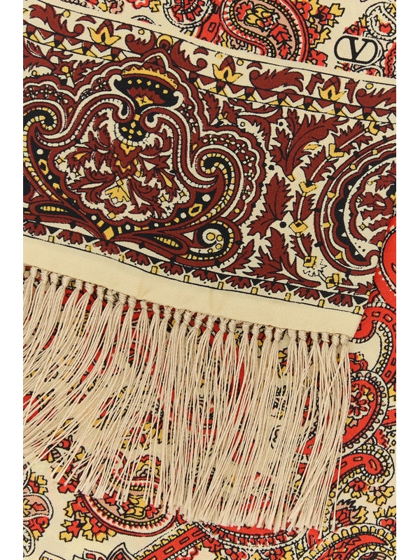 Paisley Pattern Fringe Silk Scarf