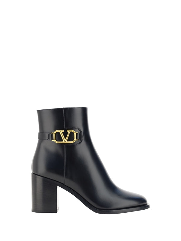 V Logo Leather Ankle Boots