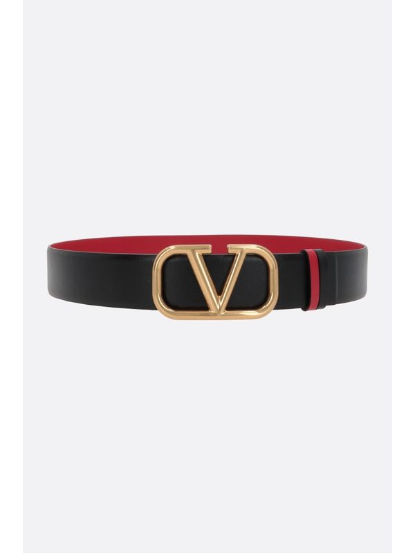 V Logo Reversible Leather Belt