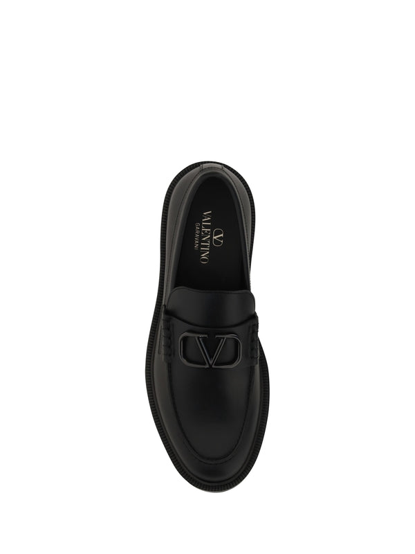 V Logo Leather Loafers