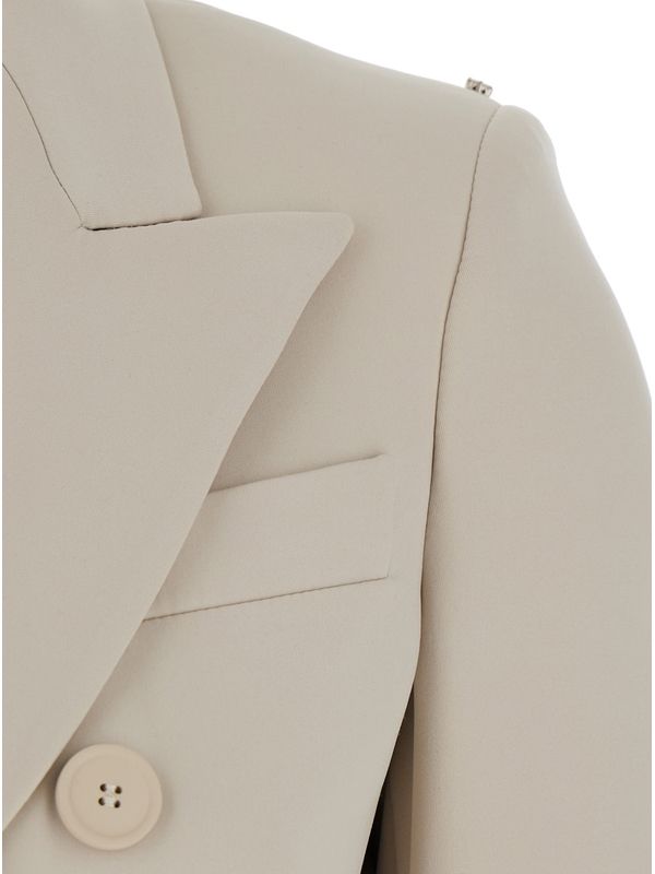 'Frizzo' Beige Double-Breasted Jacket with Peak Revers in Tech Fabric Stretch Woman Tailored Jackets