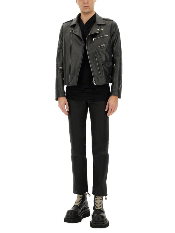 Multi Zipper Leather Biker Jacket