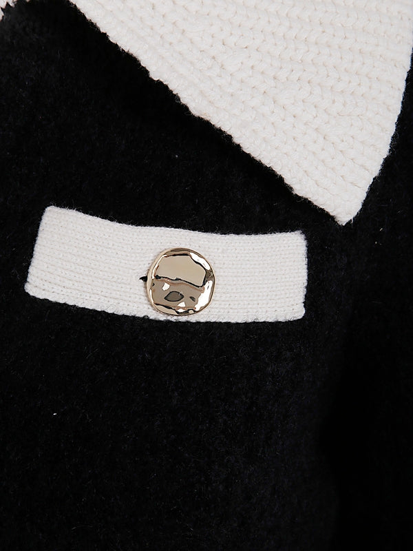 Wide Collar Gold Button Cardigan