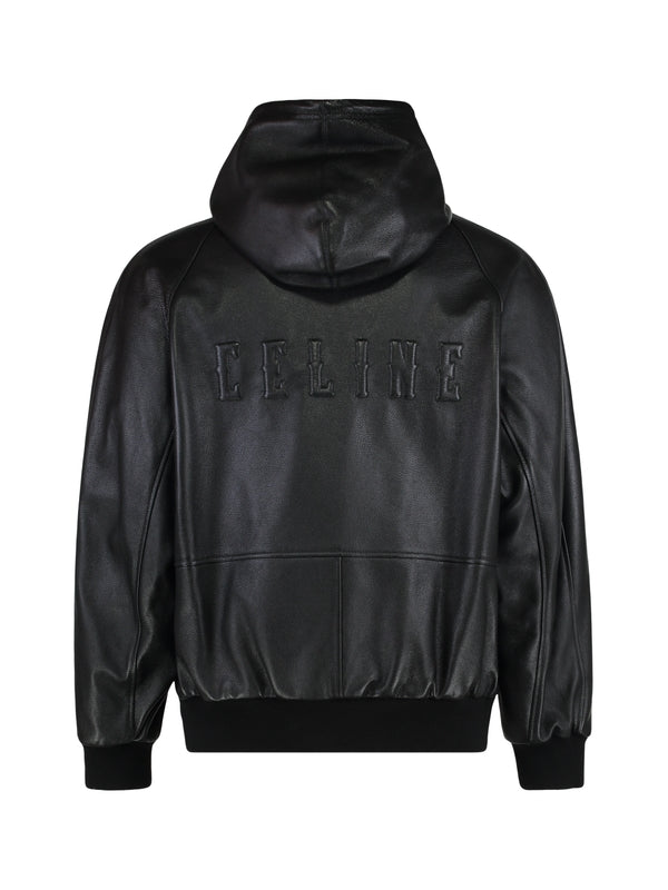 Back Logo Leather Hoodie Jacket