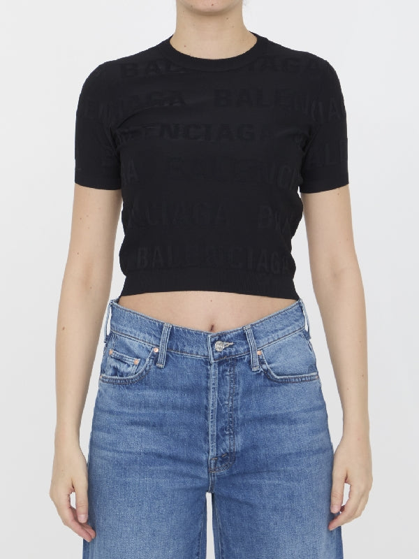 Allover Logo Crop Short-sleeve Knit