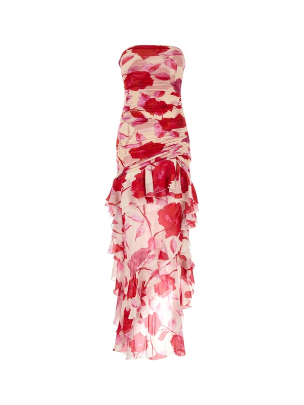 Flower Printing Ruffle Long Dress