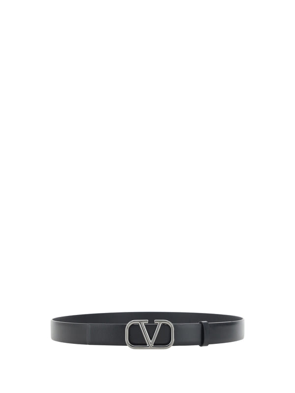 V Logo Buckle Leather Belt