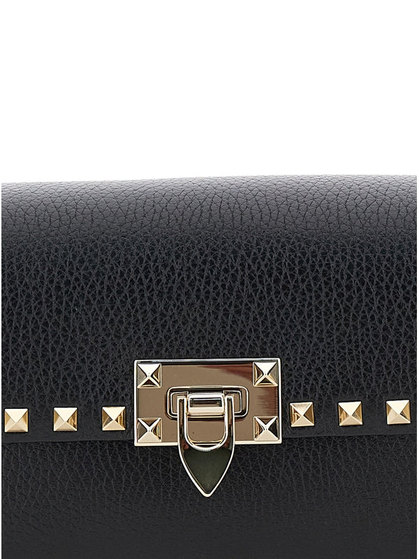 'Rockstud' Black Crossbody Bag in Grained Leather Woman Crossbody & Shoulder Bags