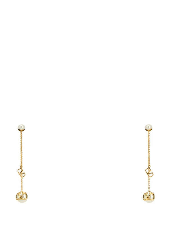 V Logo Pearl Drop Earrings