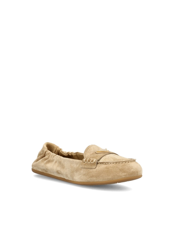 Triangle Logo Suede Flat Loafers