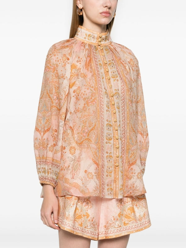 Acacia Flower Pattern High Neck Blouse