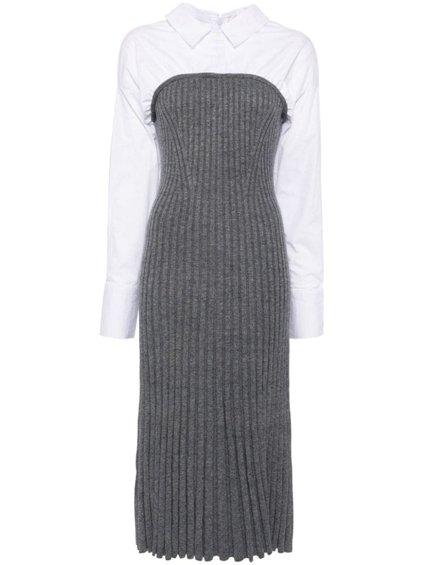 Ribbed Wool Knit Panel Midi Dress