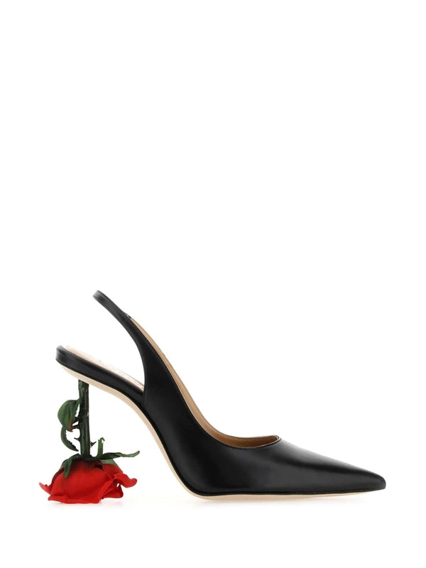 Pointed Toe Calfskin Flower Slingback Heelss