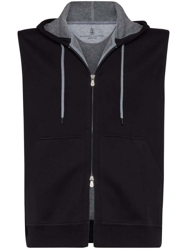 Drawstring Cotton Zip-Up
  Hooded Vest