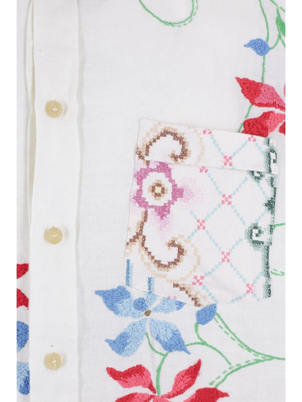 Embroidery Detail Linen Shirt