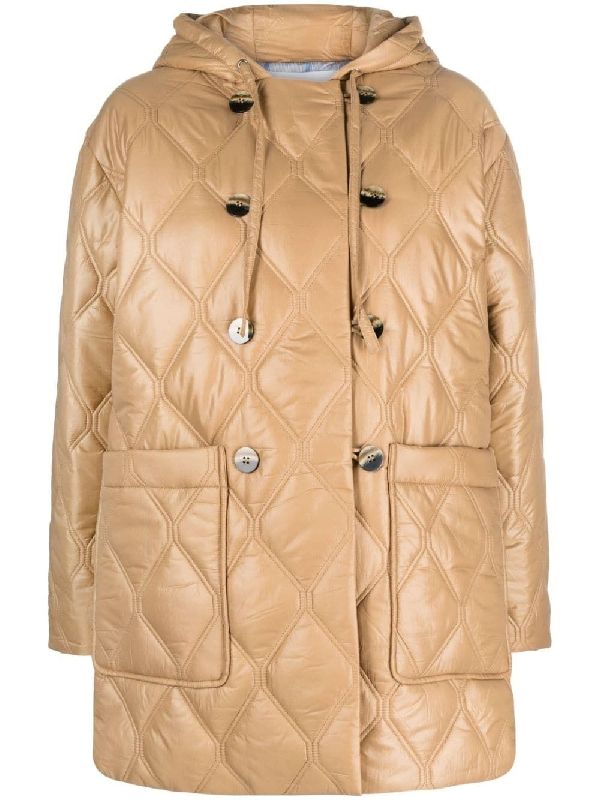Shiny Quilted Double Hood
  Parka Jacket