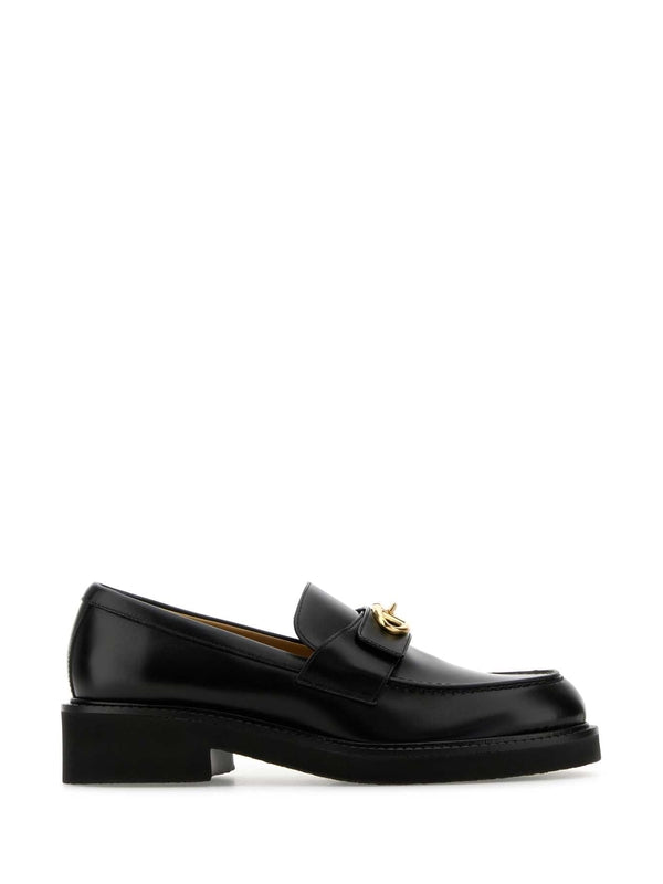 V Logo Leather Loafers