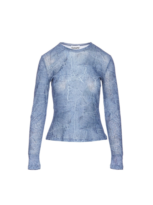 Denim Effect Long Sleeve Top