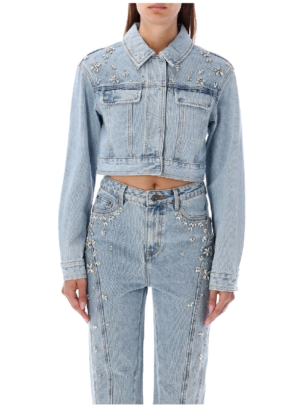 Crystal Cropped Denim Jacket