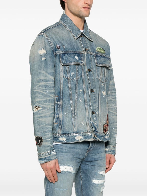 Vintage Wash Patch Cotton Denim Trucker Jacket