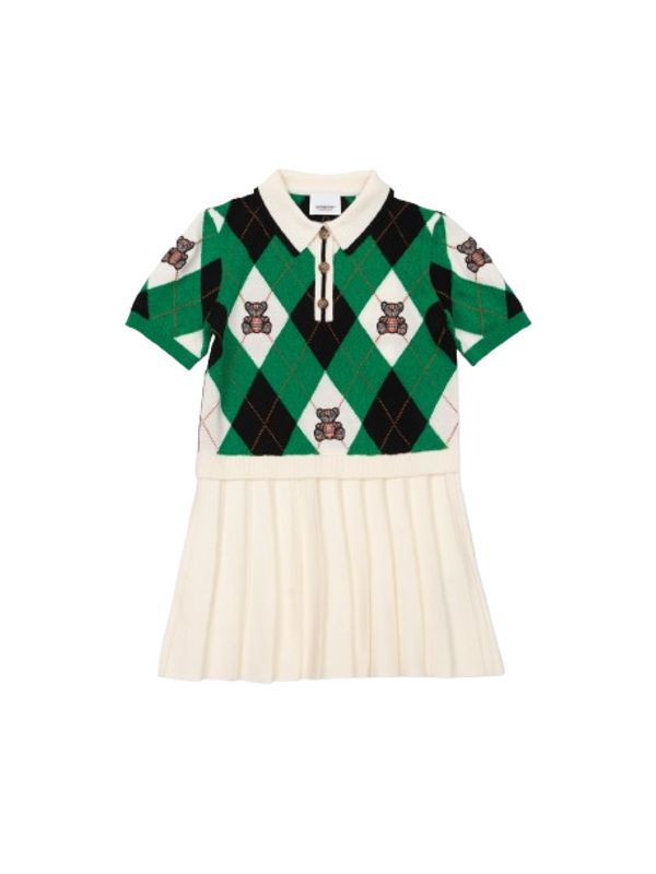 Argyle Pattern Pleated Dress