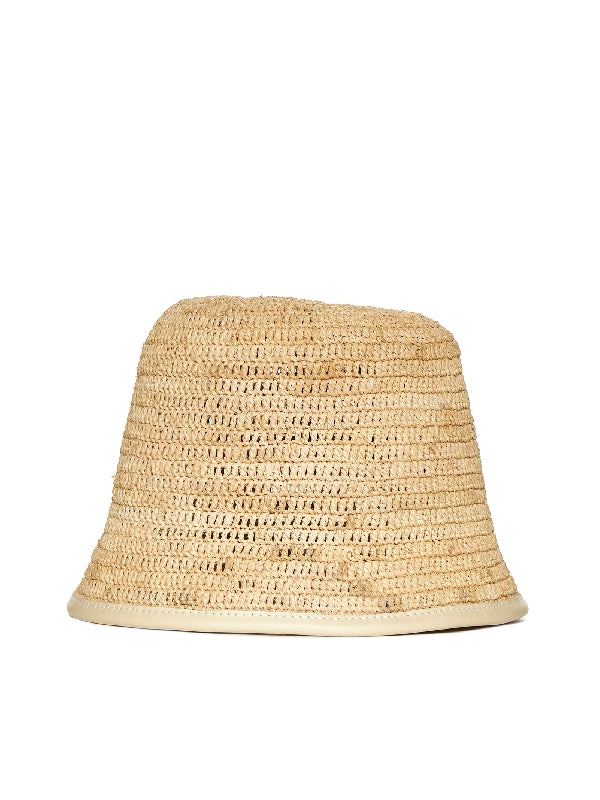 Logo Patch Raffia Bucket Hat