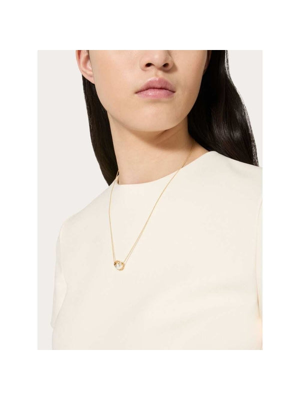 V Logo Pearl Pendant Necklace