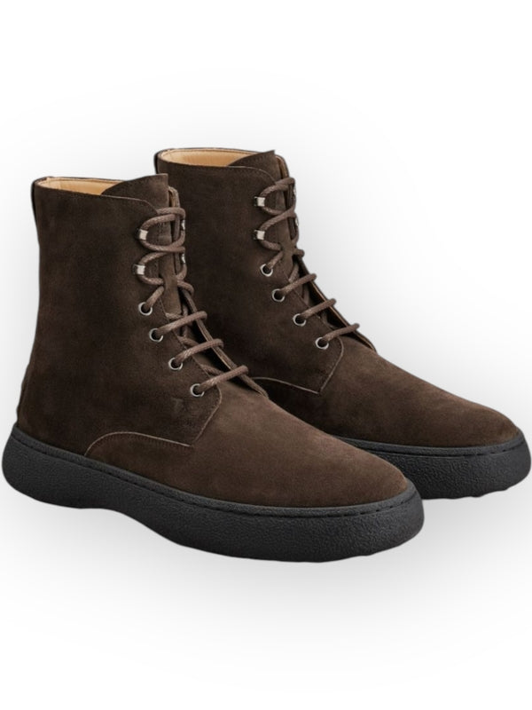 Pebble Tab Suede Lace-Up Boots