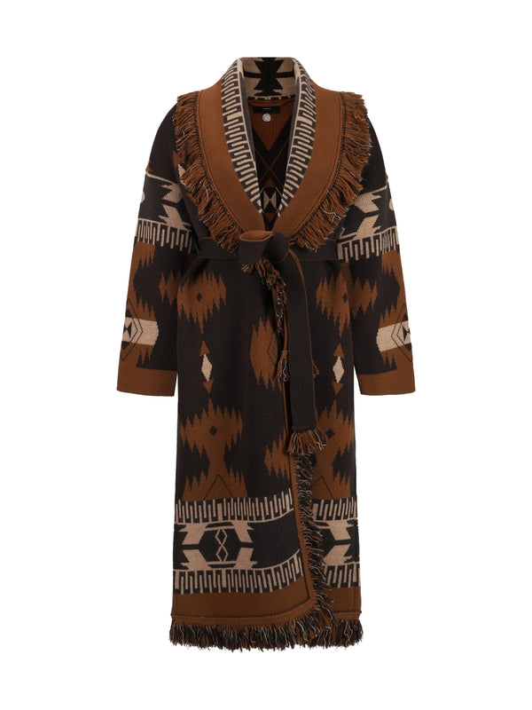 Jacquard Pattern Wool Long Cardigan