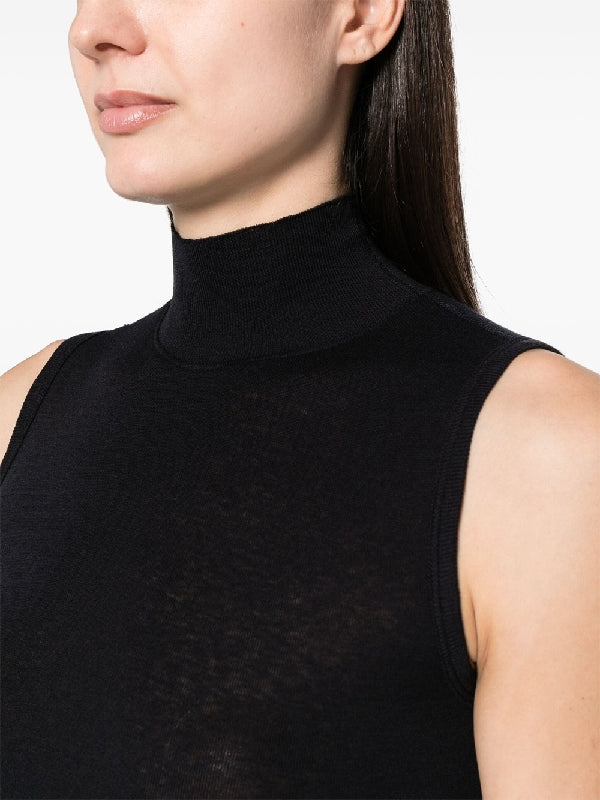 Black Cotton Cashmere Turtleneck Knit