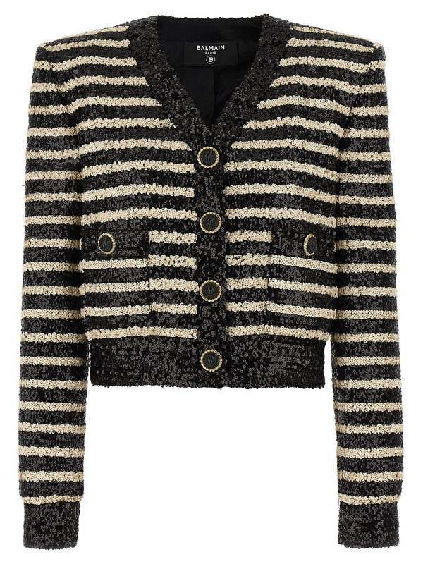Stripe Sequin Crop Jacket