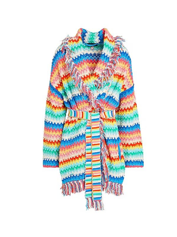 Multicolor Fringe Tie Cardigan