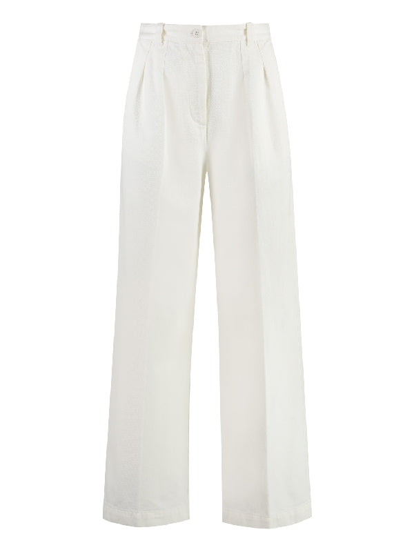 White Cotton Straight Pants