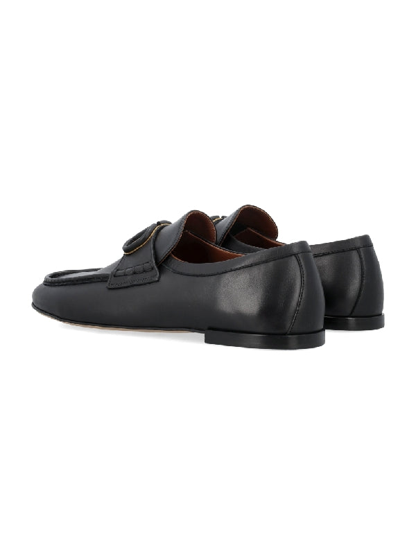 V Logo Accent Calfskin Loafers