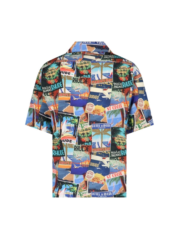 Holiday Card Print Bowling Shirt