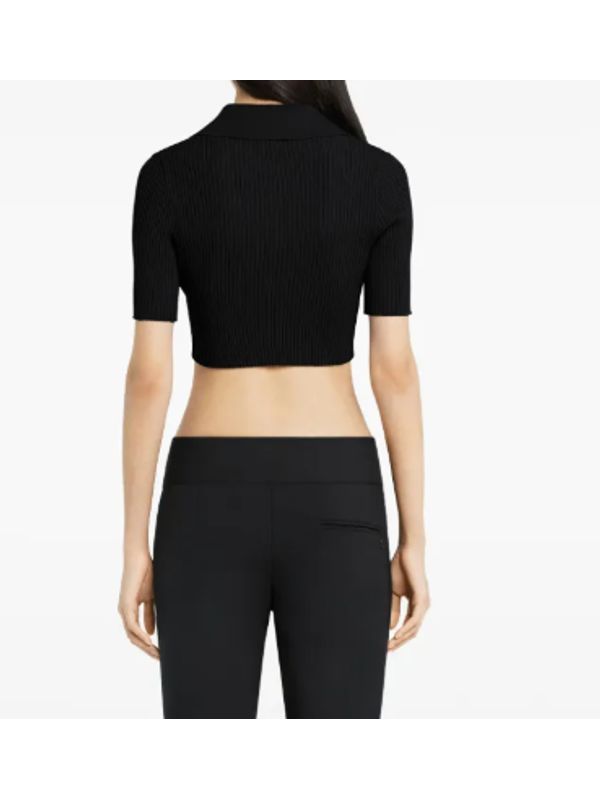Logo Rib Knit Crop Polo Shirt